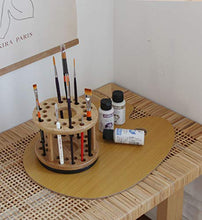 Load image into Gallery viewer, JackCubeDesign 360 Rotating Bamboo Watercolor Paint Brush Holder Water Coloring Brush Organizer Display Stand Tray Rack with 27 Holes and 1 Big Hole – MK441A