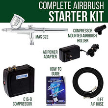 Load image into Gallery viewer, Master Airbrush Multi-Purpose Airbrushing System Kit with Portable Mini Air Compressor - Gravity Feed Dual-Action Airbrush, Hose, How-To-Airbrush Guide Booklet - Hobby, Craft, Cake Decorating, Tattoo