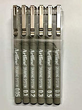 Load image into Gallery viewer, Artline Drawing System Technical Pens - Set of 6-0.05/0.1/0.2/0.3/0.5/0.8 (Black) Pegment Ink, Water Based, Water Resistant - FREE 3D Key Chain