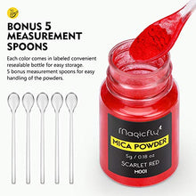 Load image into Gallery viewer, Magicfly 28 Colors Mica Powder, Colorant Paint and Dye for Epoxy Resin, Pigment Powder with 5 Spoons for Soap Making, Lip Gloss, Bath Bomb, Candle Making, Art Craft