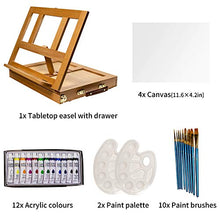 Load image into Gallery viewer, ART QIDOO Art Table Easel for Painting and Drawing, Adjustable Wood Easel Stand with Canvas, Acrylic Paint, Brushes and Palettes, Portable Painting Easel for Kids, Adults & Artists