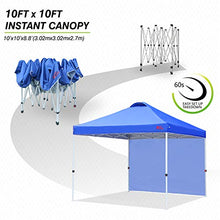 Load image into Gallery viewer, MASTERCANOPY Patio Pop Up Instant Shelter Beach Canopy with 1 Side Wall, Better Air Circulation Outdoor Canopy with Wheeled Carry Bag and 4 Sand Bags(10'x10',Blue)