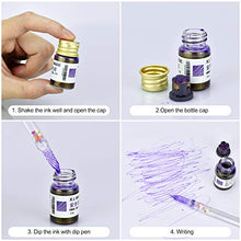 Load image into Gallery viewer, Calligraphy Ink Set, 12 Colors Dipped Pen Inks Gold Powder Non-Carbon Drawing Ink, Calligraphy Fountain Pen Inks for Writing, Art, Gift, Craft Calligrapher Inks Kit - (7ml,12 Colors)