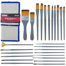 Load image into Gallery viewer, U.S. Art Supply 24-Piece Artist Paint Brush Set - Professional All-Purpose Taklon Synthetic Brushes, Filbert, Round, Flat Bristles - Painting Portraits, Canvas, Paper, Wood - Watercolor, Acrylic, Oil