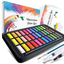 Load image into Gallery viewer, Watercolor Paint set ,Emooqi Premium Watercolour Paint Box with 36 Colors Pigment ,2 Hook Line Pen ,2 Water Brush Pen , Watercolor Paper Pad ,for Artists, Painting ,Professionals , Beginner Painters