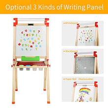 Load image into Gallery viewer, Joyooss Kids Wooden Easel with Extra Letters and Numbers Magnets, Adjustable Double Sided Drawing Board Whiteboard & Chalkboard Dry Easel Board, Children Art Easel for Boys Girls Painting Drawing