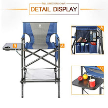 Load image into Gallery viewer, EVER ADVANCED Tall Directors Chair Foldable Makeup Artist Chair Bar Height with Side Table Cup Holder and Storage Bag Footrest, Supports 350LBS (Blue/Grey)