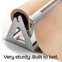 Load image into Gallery viewer, Paper Roll Cutter - Butcher Paper Dispenser - Heavy Duty 18 Inch Paper Roll Holder and Cutter - Sturdy Construction, Rubber Feet, Tabletop, Wall Mount, Serrated Edge - For Freezer Paper Roll and Kraft
