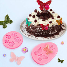 Load image into Gallery viewer, 6 Pack Fondant Molds, Mini Flower Mold Butterfly Molds Leaf Mold, Rose Clay Molds Pink Polymer Clay Molds, Non-stick Silicone Molds for Cake Decorating - Butterfly/Rose/Leaves