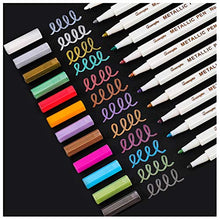 Load image into Gallery viewer, Sunshilor Metallic Markers Fine Point Metallic Marker Pens for Black Paper, Art Rock Painting, Easter Egg, Halloween Pumpkin, Card Making, Metal, Ceramics, Wine Glass, Set of 12