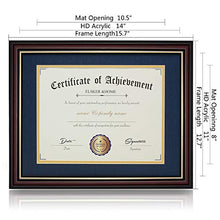 Load image into Gallery viewer, ELSKER&HOME 8.5×11 Document Frame - Matte Reddish Brown Wood Color Frame - Made for Certificates Sized 8.5x11 Inch with Mat and 11x14 Inch Without Mat (Double Mat, Navy with Golden Rim)