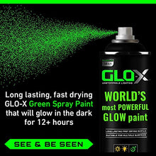 Load image into Gallery viewer, GLO-X Glow In The Dark Spray Paint (10.6oz Can) - Green Spray Paint - Powered Light & Sun Activated Glow In The Dark Paint for Metal & Plastic - Glow Acrylic Paint for Outdoors - Fishing Lure Paint