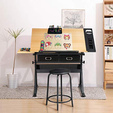 Load image into Gallery viewer, YAHEETECH Height Adjustable Drafting Draft Drawing Table Artist Desk Tilted Tabletop Art Desk Diamond Watercolor Paintings Sketching Work Station w/2 Storage Drawers and Stool for Home Office