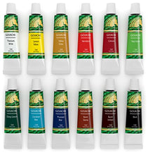 Load image into Gallery viewer, Gouache Paint Set - 12 x 12ml Tubes - Artist Quality Colors for Art on Watercolor Paper, Illustration Board, Artboard & Masonite - Includes Black and White - Professional Supplies by MyArtscape™