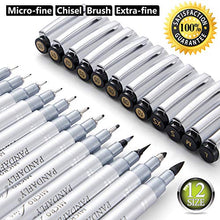 Load image into Gallery viewer, PANDAFLY Micro-Pen Fineliner Ink Pens, Precision Multiliner Pens for Artist Illustration, Sketching, Calligraphy,Technical Drawing, Manga, Anime, Scrapbooking (12 Size/Black)