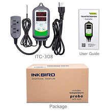 Load image into Gallery viewer, Inkbird ITC-308 Digital Temperature Controller 2-Stage Outlet Thermostat Heating and Cooling Mode Carboy Homebrew Fermenter Greenhouse Terrarium 110V 10A 1100W