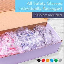 Load image into Gallery viewer, 24 Pack of Safety Glasses (24 Protective Goggles in 6 Different Colors) Crystal Clear Eye Protection - Perfect for Construction, Shooting, Lab Work, and More!