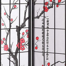 Load image into Gallery viewer, Roundhill Furniture Black Japanese 4-Panel Screen Room Divider, Plum Blossom