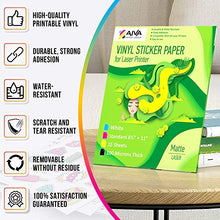 Load image into Gallery viewer, Printable Vinyl Sticker Paper for Laser Printer - Matte White - 15 Self-Adhesive Sheets - Waterproof Decal Paper - Standard Letter Size 8.5"x11"