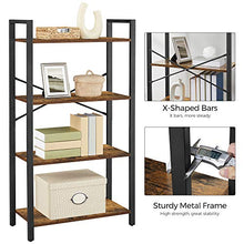 Load image into Gallery viewer, VASAGLE Bookshelf, 4-Tier Bookcase, Living Room Standing Unit Shelf, Stable Steel Frame, Bedroom, Office, Industrial Design, Rustic Brown ULLS60BX