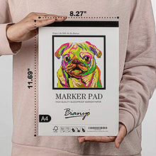 Load image into Gallery viewer, Bianyo Bleedproof Marker Paper Pad, A4(8.27"X11.69"), 50 Sheets/Pad, Pack of 2 Pads, 18 LB / 70 GSM, Glue-Bound, 100% Cotton, White, Ideal for Use with Markers and Ink Mediums