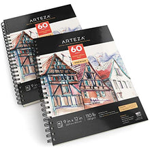 Load image into Gallery viewer, Arteza 9x12” Mixed Media Sketch Pad, 2 Pack, 110lb/180gsm, 120 Sheets (Acid-Free, Micro-Perforated), Spiral-Bound Pad, Ideal for Wet and Dry Media, Sketching, Drawing, and Painting