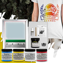 Load image into Gallery viewer, Jacquard Screen Printing Kit - Includes 4 Colors of Premium Screen Ink - Photo Emulsion - Diazo Sensitizer - Strong Alluminum Frame and Squeegee - Bundled with Moshify Print Test Cloth