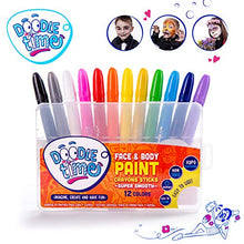 Load image into Gallery viewer, Doodle Time Face Paint Crayons Kit! Face and Body Paint Stick for Halloween Makeup, Face Painting at Parties, Clown Costume Facepaint for Kids! White, Black, Green, Blue, Red, Pink and More!
