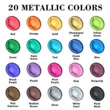 Load image into Gallery viewer, Metallic Acrylic Paint Set, Shuttle Art 20 Colors Metallic Paint in Bottles (60ml, 2oz) with 3 Brushes and 1 Palette, Rich Pigments, Non-Toxic for Artists, Beginners on Rocks Crafts CanvasWood Fabric