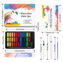 Load image into Gallery viewer, Watercolor Paint set ,Emooqi Premium Watercolour Paint Box with 36 Colors Pigment ,2 Hook Line Pen ,2 Water Brush Pen , Watercolor Paper Pad ,for Artists, Painting ,Professionals , Beginner Painters