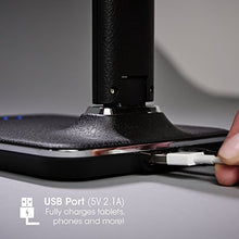 Load image into Gallery viewer, OttLite Renew LED Desk Lamp with 2.1A USB Charging Port and LCD Screen That Displays Date, Time and Temperature, Black