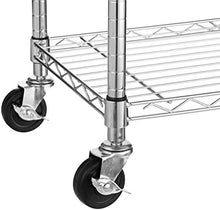 Load image into Gallery viewer, Amazon Basics 5-Shelf Shelving Storage Unit on 4'' Wheel Casters , Metal Organizer Wire Rack, Chrome Silver (30L x 14W x 64.75H)