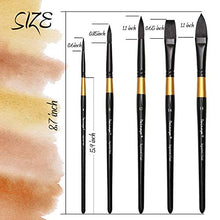 Load image into Gallery viewer, Dainayw Watercolor Paint Brushes Set Squirrel Hair Professional Artist Painting Mop for Gouache Watercolors Inks, 5 Pcs Black Golden Handle
