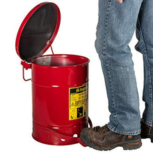Load image into Gallery viewer, Justrite SoundGuard 09108 Galvanized Steel Oily Waste Safety Can with Foot Operated Cover, 6 Gallon Capacity, Red