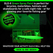 Load image into Gallery viewer, GLO-X Glow In The Dark Spray Paint (10.6oz Can) - Green Spray Paint - Powered Light & Sun Activated Glow In The Dark Paint for Metal & Plastic - Glow Acrylic Paint for Outdoors - Fishing Lure Paint