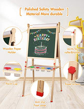 Load image into Gallery viewer, YOHOOLYO Kids Wooden Art Easel with Paper Roll, Double Sided Whiteboard Chalkboard Children Easel,Adjustable Height Magnetic Dry Easel Drawing with Kids Art Easel Playset for Boys Girls Gifts