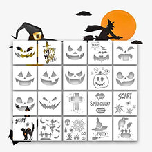 Load image into Gallery viewer, Halloween Plastic Painting Stencils 20 Pcs Reusable Pumpkin Expression Templates for DIY Card, Craft Art Drawing Painting Spraying Window Glass Wood Airbrush Walls Art