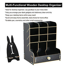 Load image into Gallery viewer, Marbrasse Wooden Pen Holder, Pen Organizer for Desk, Desktop Stationary Organizer, Easy Assembly, Home Office Art Supply Organizer Storage with Drawer (B11-Black)
