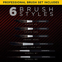 Load image into Gallery viewer, Custom Shop Pinstriping Brush Master Set (Sword #0, 00, 000, Scroll #1 & #2, Long Liner #00) - The Complete Set of Every Brush Style and Size - High Performance Striping Brushes