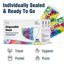 Load image into Gallery viewer, WeCare Disposable Face Mask Individually Wrapped - 50 Pack, Tie Dye Masks 3 Ply
