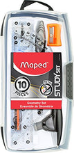 Load image into Gallery viewer, Maped Study Geometry 10 Piece Set, Includes 2 Metal Study Compasses, 2 Triangles, 6" Ruler, 4" Protractor, Pencil for Compass, Pencil Sharpener, Eraser, Lead Refill (897010)