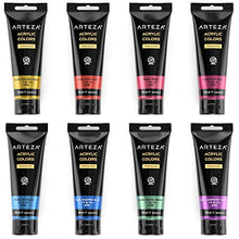 Load image into Gallery viewer, Arteza Metallic Acrylic Paint, Set of 8 Jewel Tones Colors in 4.06oz Tubes, Rich Pigments, Non Fading, Non Toxic Paints for Artists, Hobby Painters & Kids, Ideal for Canvas Painting & Crafts