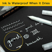 Load image into Gallery viewer, White Gel Pen Set - 0.8 mm Extra Fine Point Pens Gel Ink Pens for Black Paper Drawing, Sketching, Illustration, Card Making, Bullet Journaling, Pack of 6