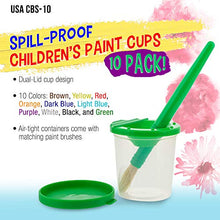Load image into Gallery viewer, U.S. Art Supply 10 Piece Children's No Spill Paint Cups with Colored Lids and 10 Piece Large Round Brush Set with Plastic Handles