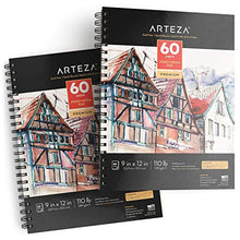 Load image into Gallery viewer, Arteza 9x12” Mixed Media Sketch Pad, 2 Pack, 110lb/180gsm, 120 Sheets (Acid-Free, Micro-Perforated), Spiral-Bound Pad, Ideal for Wet and Dry Media, Sketching, Drawing, and Painting