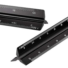 Load image into Gallery viewer, 6 Pieces Aluminum Triangular Architect Scale Ruler Set, 2 Pieces 12 Inch Aluminum Scale Ruler with 4 Pieces Aluminum Triangle Ruler Square Set for Students, Draftsman and Engineers, Metric (Black)
