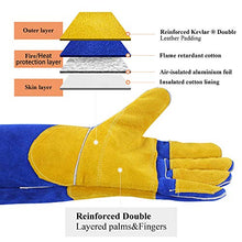 Load image into Gallery viewer, RAPICCA 16 Inches,932℉, Leather Forge/Mig/Stick Welding Gloves Heat/Fire Resistant, Mitts for Oven/Grill/Fireplace/Furnace/Stove/Pot Holder/Tig Welder/Mig/BBQ/Animal handling glove with 16 inches Extra Long Sleeve– Blue