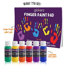 Load image into Gallery viewer, glokers Kids Finger Paint Set – 6 Non-Toxic Washable Kids Paint, 11x17” Finger Paint Pad with 50 Sheets