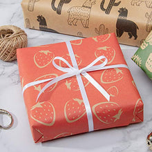 Load image into Gallery viewer, RUSPEPA Kraft Wrapping Paper Roll - Cactus/Strawberry/Alpaca/Hedgehog Printed Great for Congrats, Holiday and Special Occasion - 4 Roll - 30Inch X 10Feet Per Roll