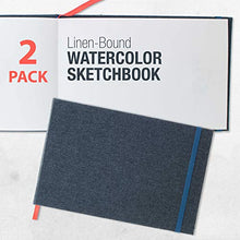 Load image into Gallery viewer, U.S. Art Supply 5.5" x 8.5" Watercolor Book, 2 Pack, 76 Sheets, 110 lb (230 GSM) - Linen-Bound Hardcover Artists Paper Pads - Acid-Free, Cold-Pressed, Brush Painting & Drawing Sketchbook Mixed Media